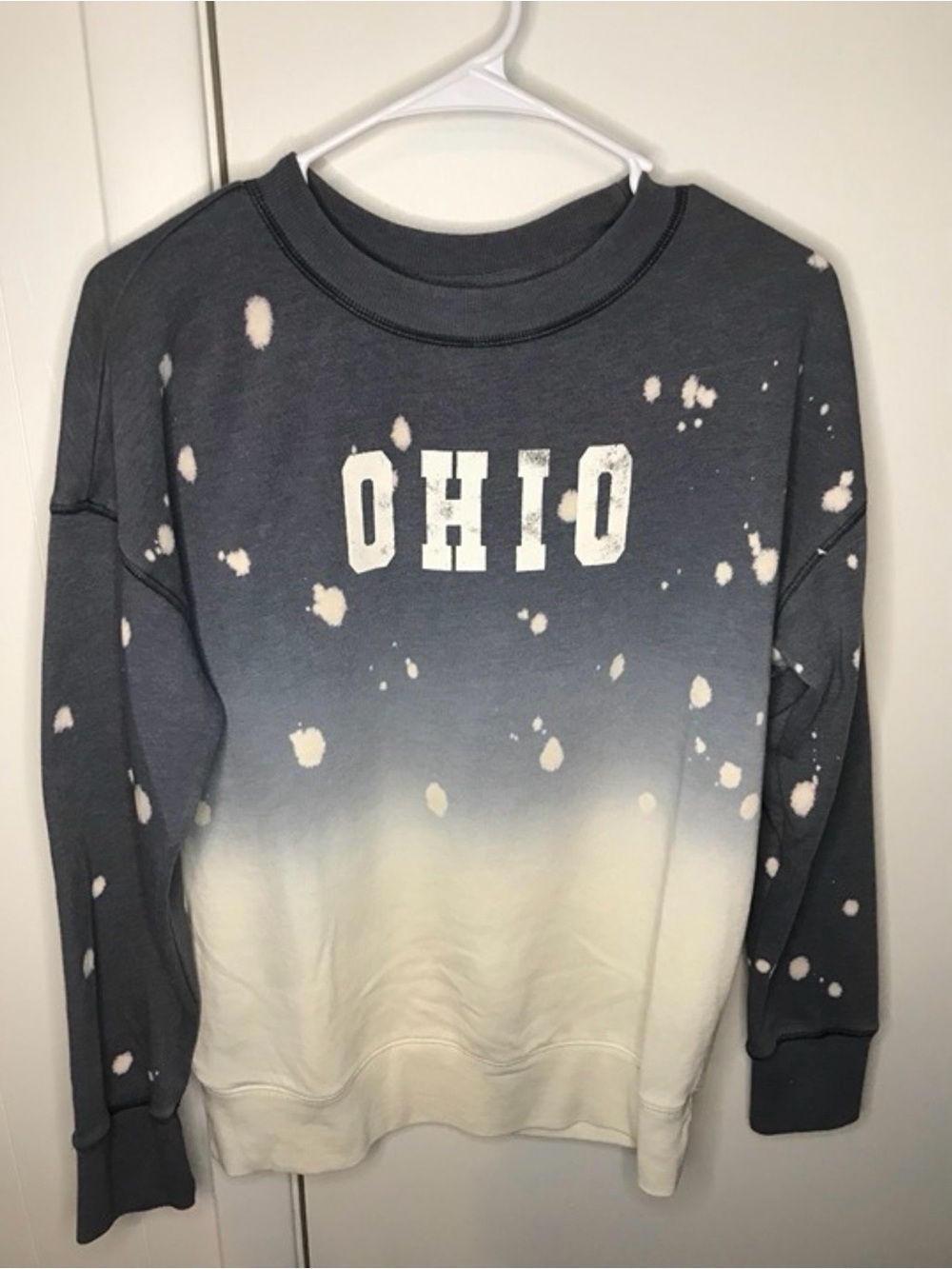 Maurices Charcoal Ombre Crewneck Sweatshirt with Cream Splatter